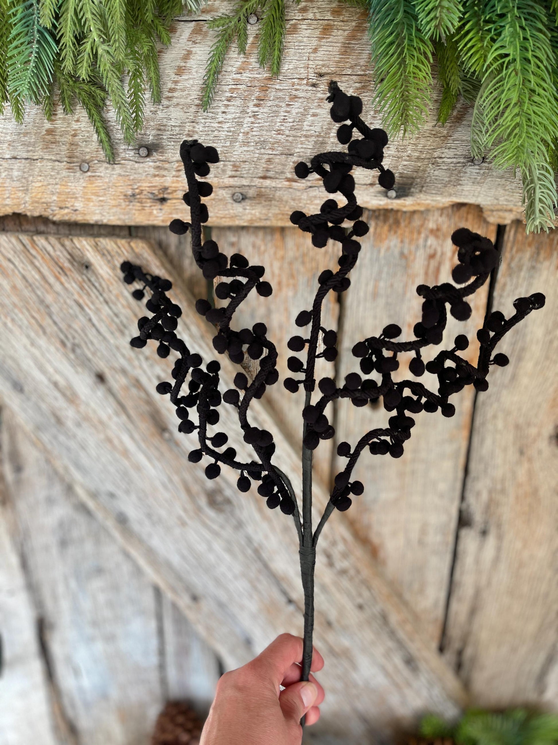 31" Black Ball Twig Spray, Halloween Spray, Halloween Floral, Halloween Picks and Stems, Black Floral Spray, Black Floral Stem, 57254BK