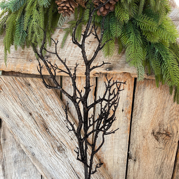 31" Black Glitter Twig Halloween Spray, Black Spray, Halloween Floral Stem
