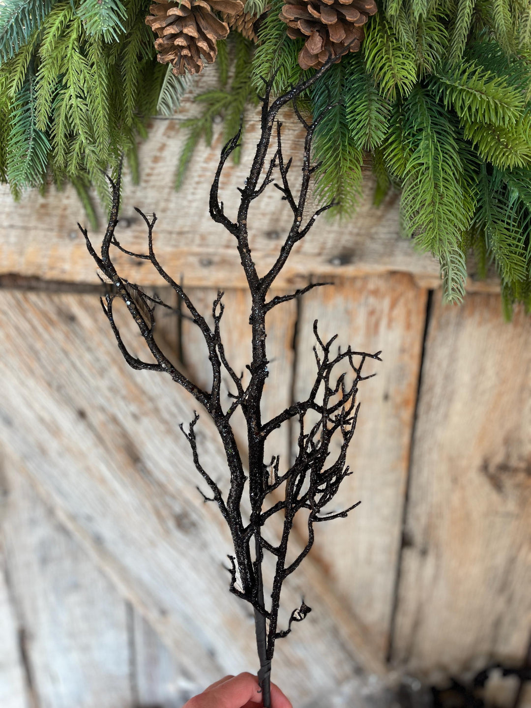31" Black Glitter Twig Halloween Spray, Black Spray, Halloween Floral Stem