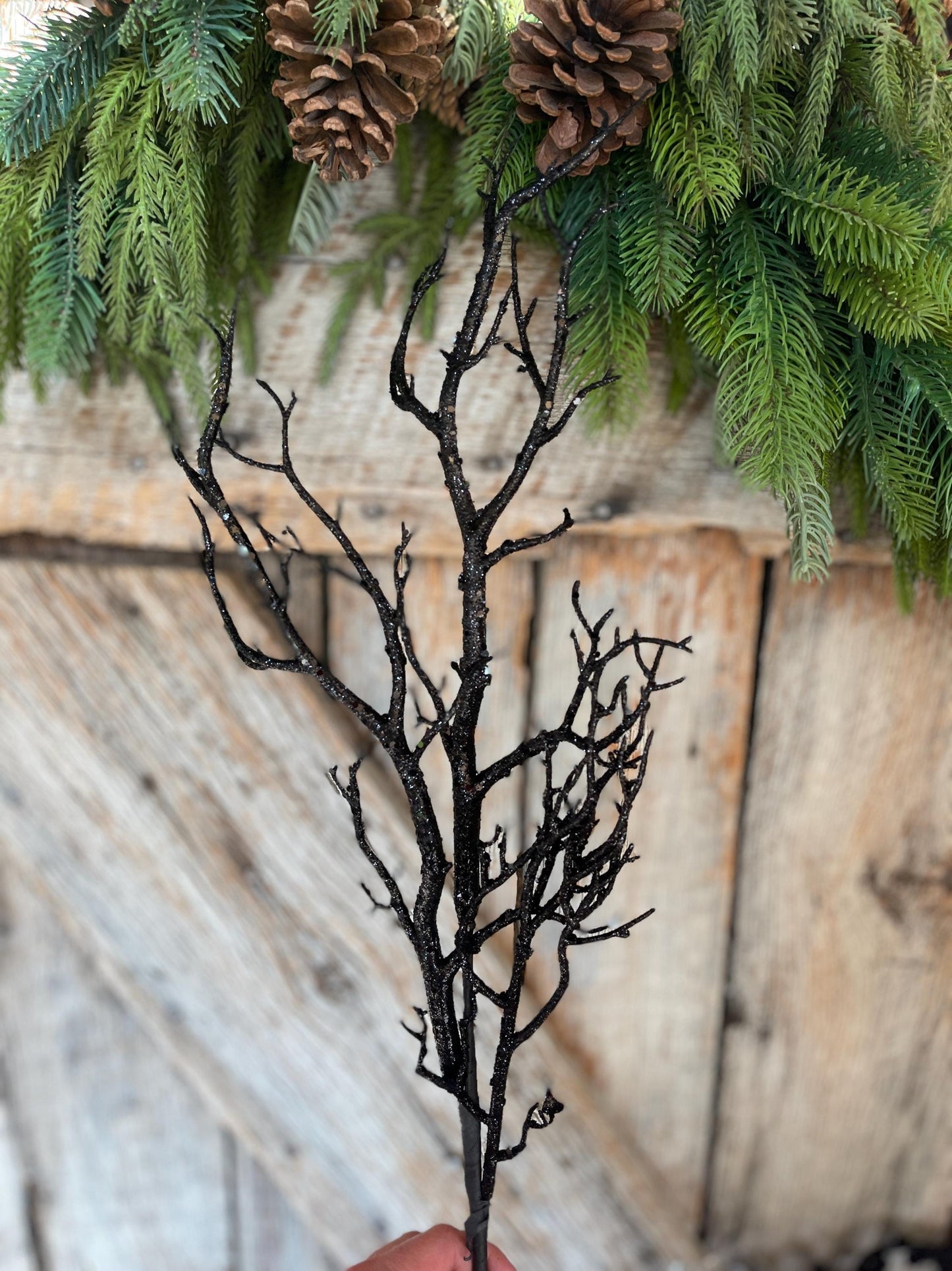 31" Black Glitter Twig Halloween Spray, Black Spray, Halloween Floral Stem
