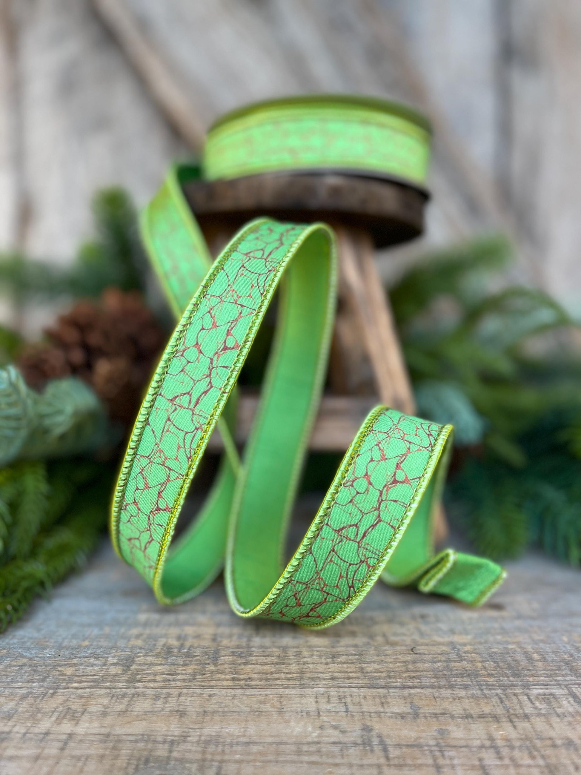 1" Lime Green Halloween Ribbon, Lime Labyrinth Ribbon, Farrisilk Ribbon