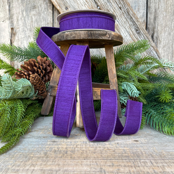 1” Purple Amethyst Dupion Ribbon, Farrisilk ribbon, wired ribbon