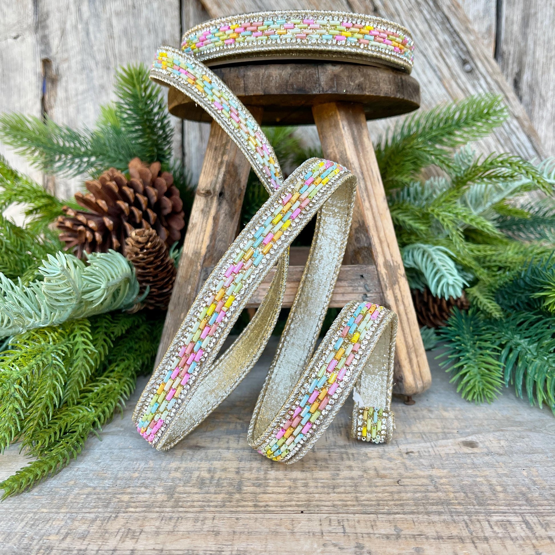 3/4" Sprinkles Ribbon, Farrisilk Ribbon, Beaded RIbbon, Pastel Sprinkle Ribbon, Candy Ribbon, Designer Ribbon, Christmas Ribbon,RK781-32