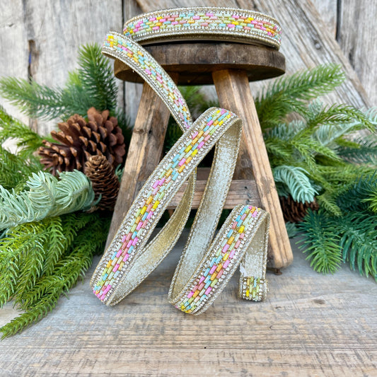 3/4" Sprinkles Ribbon, Farrisilk Ribbon, Beaded RIbbon, Pastel Sprinkle Ribbon, Candy Ribbon, Designer Ribbon, Christmas Ribbon,RK781-32
