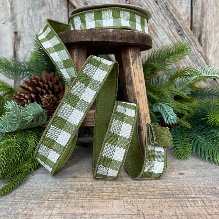 1" Olive Green Stitchery Ribbon, Farrisilk Ribbon, Green Ribbon
