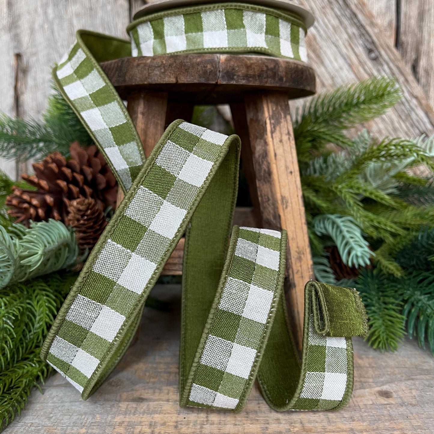 1" Olive Green Stitchery Ribbon, Farrisilk Ribbon, Green Ribbon