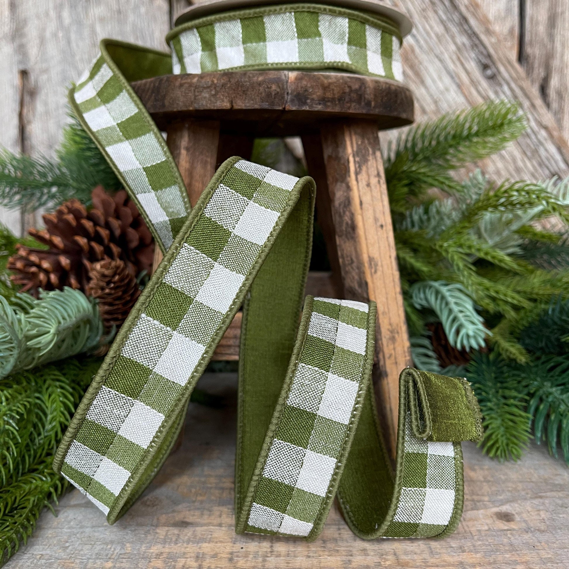 1" Olive Green Stitchery Ribbon, Farrisilk Ribbon, Green Ribbon