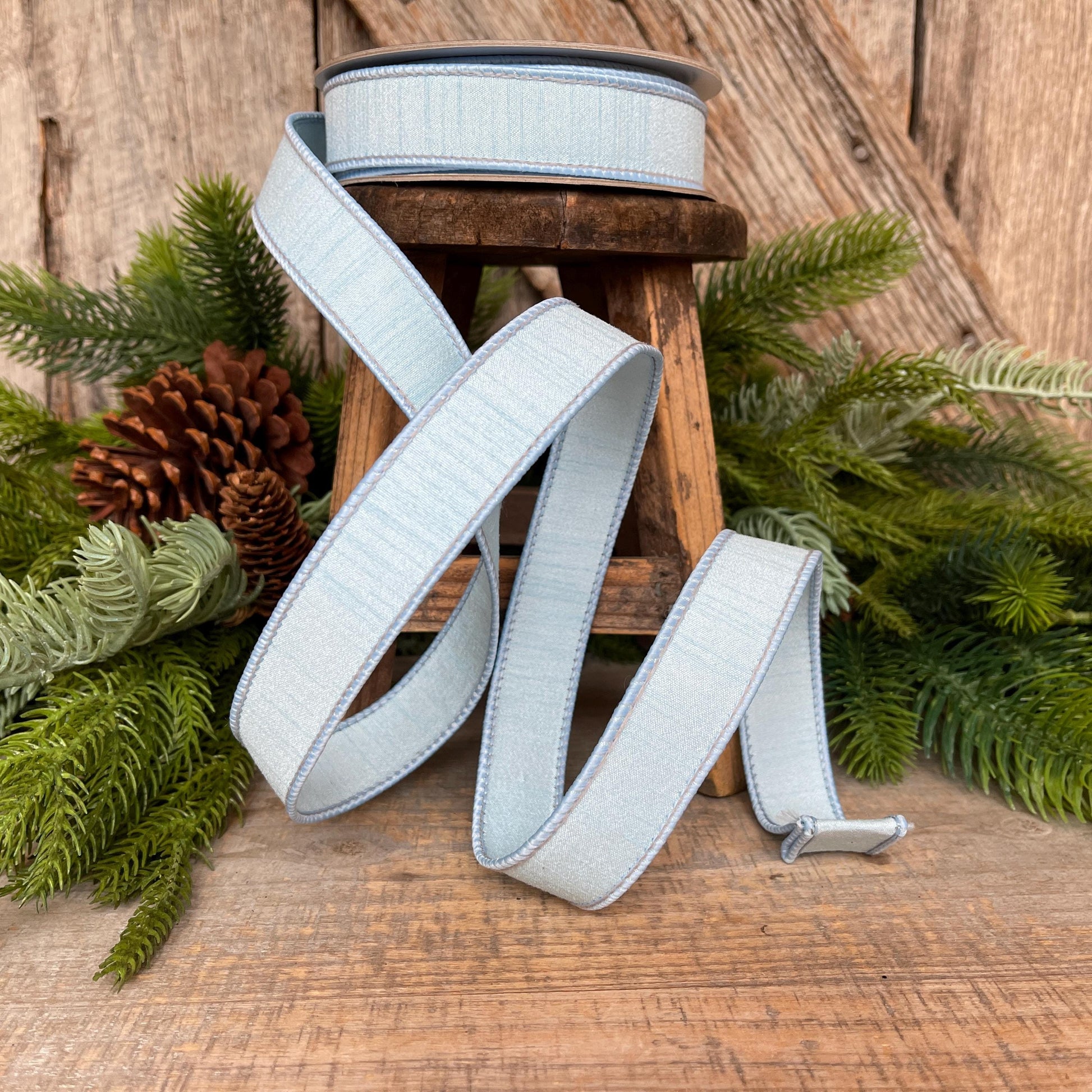 1” Baby Blue Dupion Ribbon, Farrisilk ribbon, wired ribbon, Christmas Ribbon, Blue Christmas, Blue ribbon, Light Blue Ribbon, RK608-30