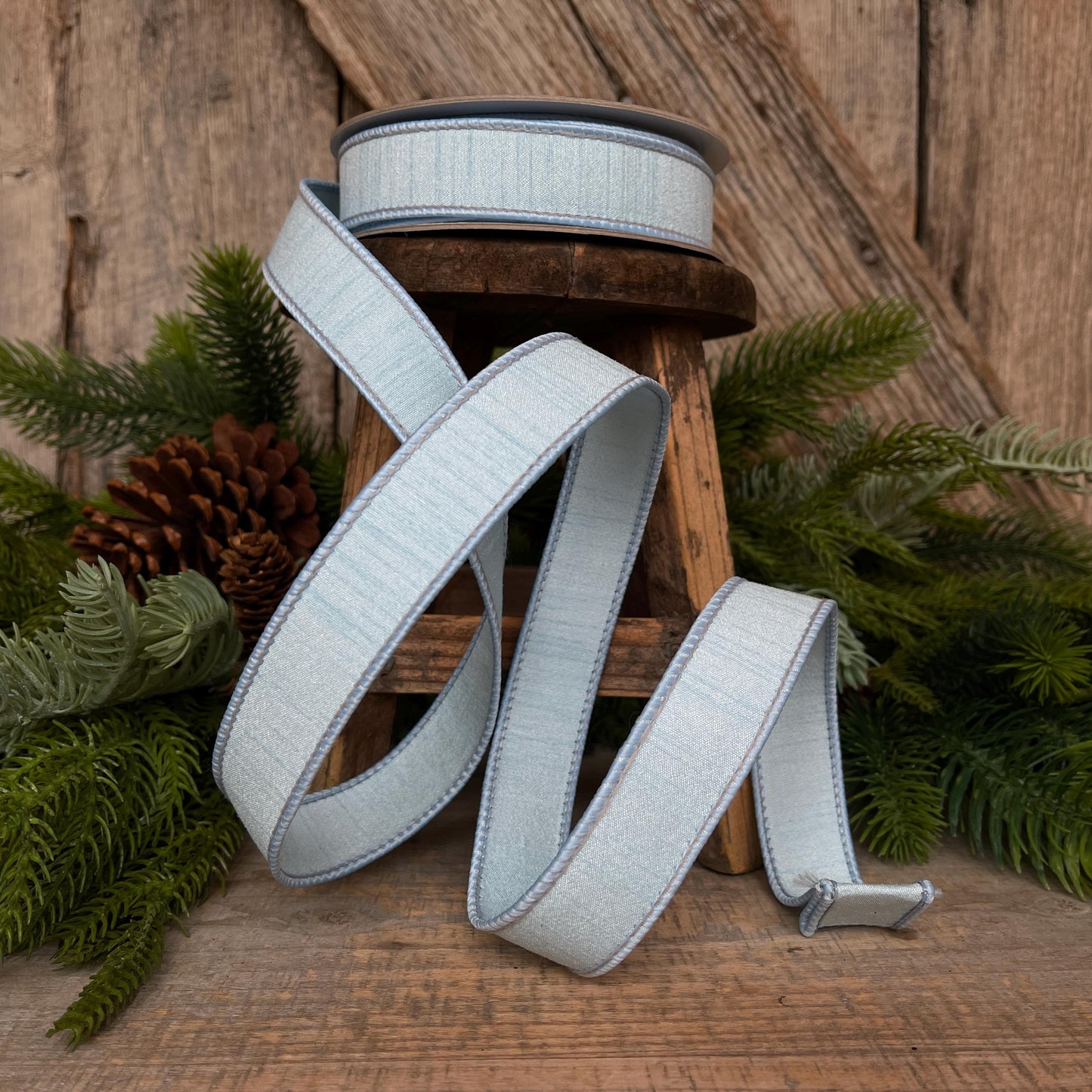 1” Baby Blue Dupion Ribbon, Farrisilk ribbon, wired ribbon, Christmas Ribbon, Blue Christmas, Blue ribbon, Light Blue Ribbon, RK608-30
