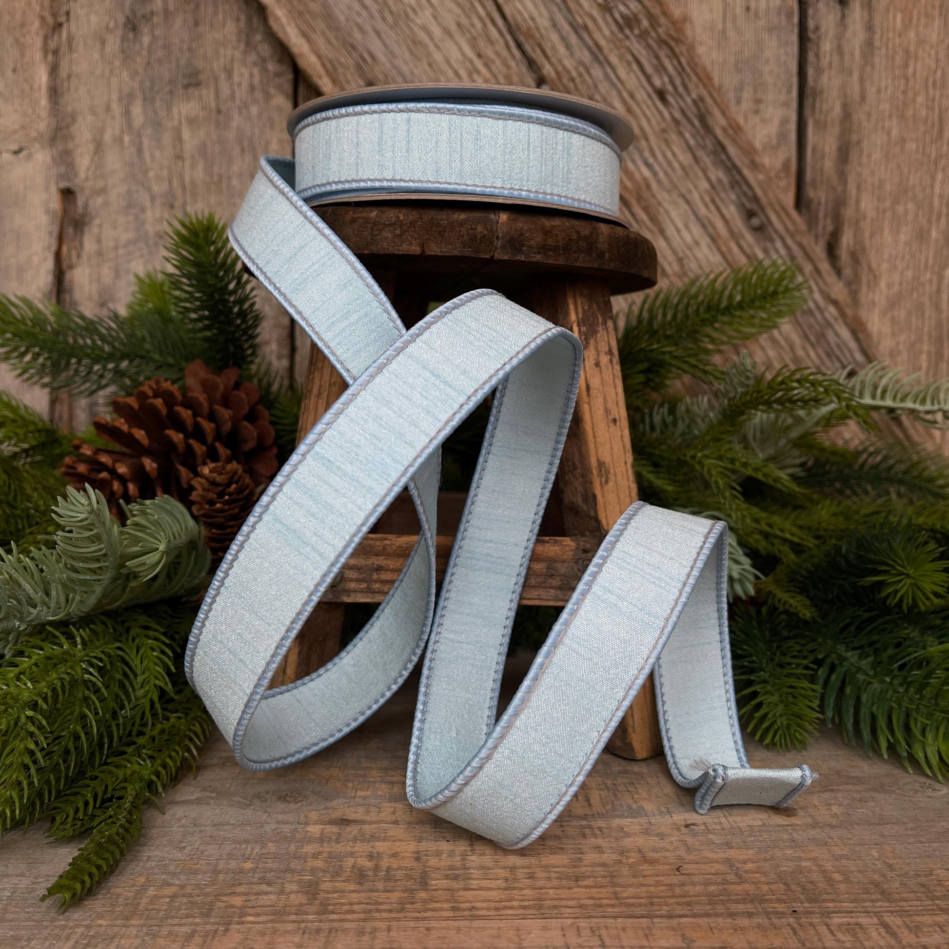 1” Baby Blue Dupion Ribbon, Farrisilk ribbon, wired ribbon, Christmas Ribbon, Blue Christmas, Blue ribbon, Light Blue Ribbon, RK608-30