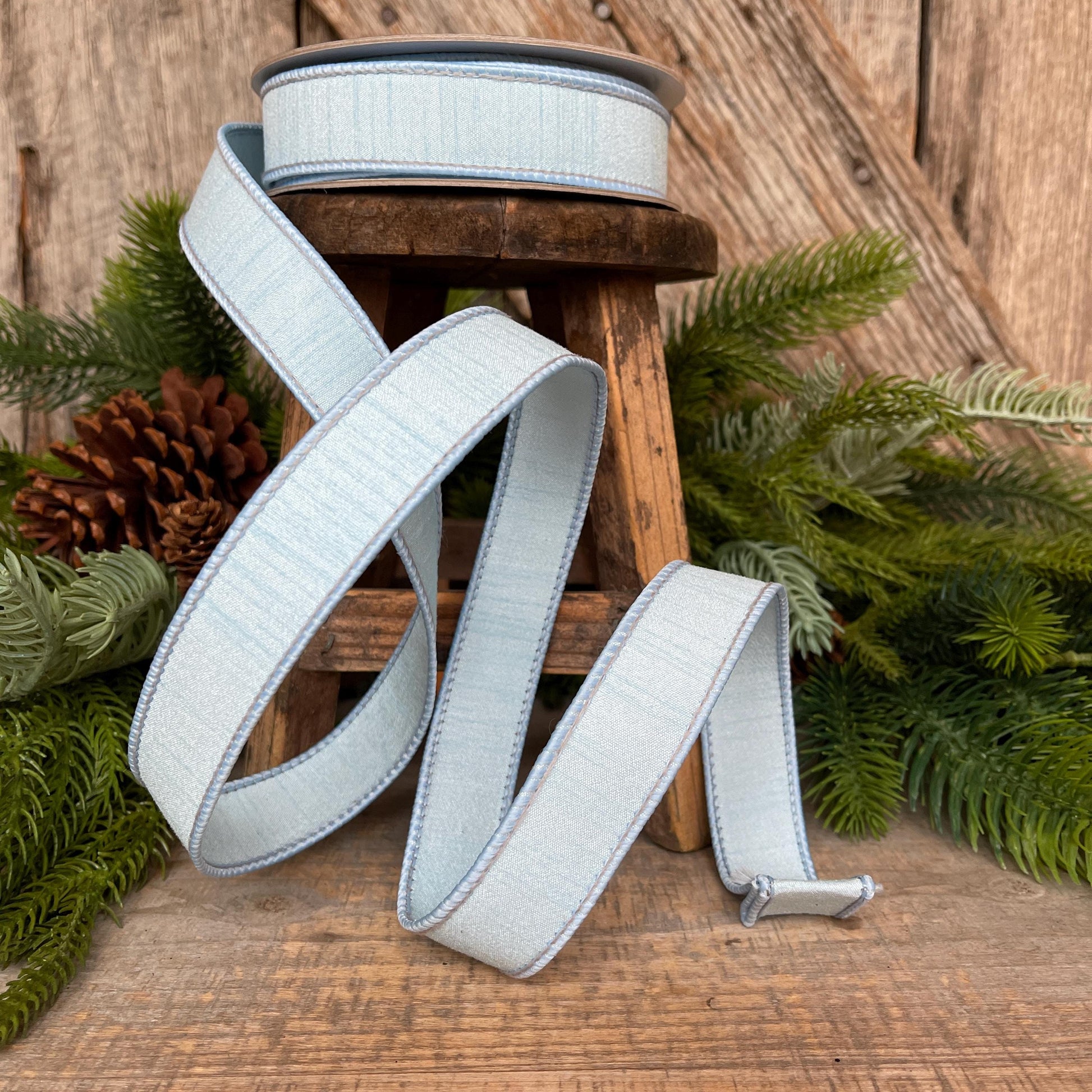 1” Baby Blue Dupion Ribbon, Farrisilk ribbon, wired ribbon, Christmas Ribbon, Blue Christmas, Blue ribbon, Light Blue Ribbon, RK608-30