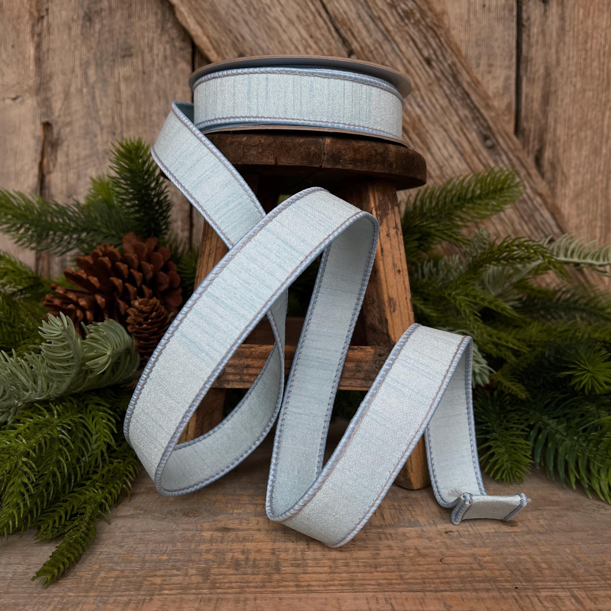 1” Baby Blue Dupion Ribbon, Farrisilk ribbon, wired ribbon, Christmas Ribbon, Blue Christmas, Blue ribbon, Light Blue Ribbon, RK608-30