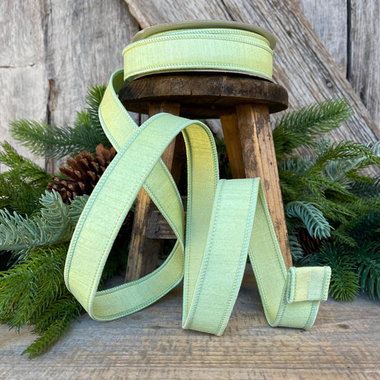 1" Mint Green Dupion Ribbon, Farrisilk Ribbon, Wired Ribbon