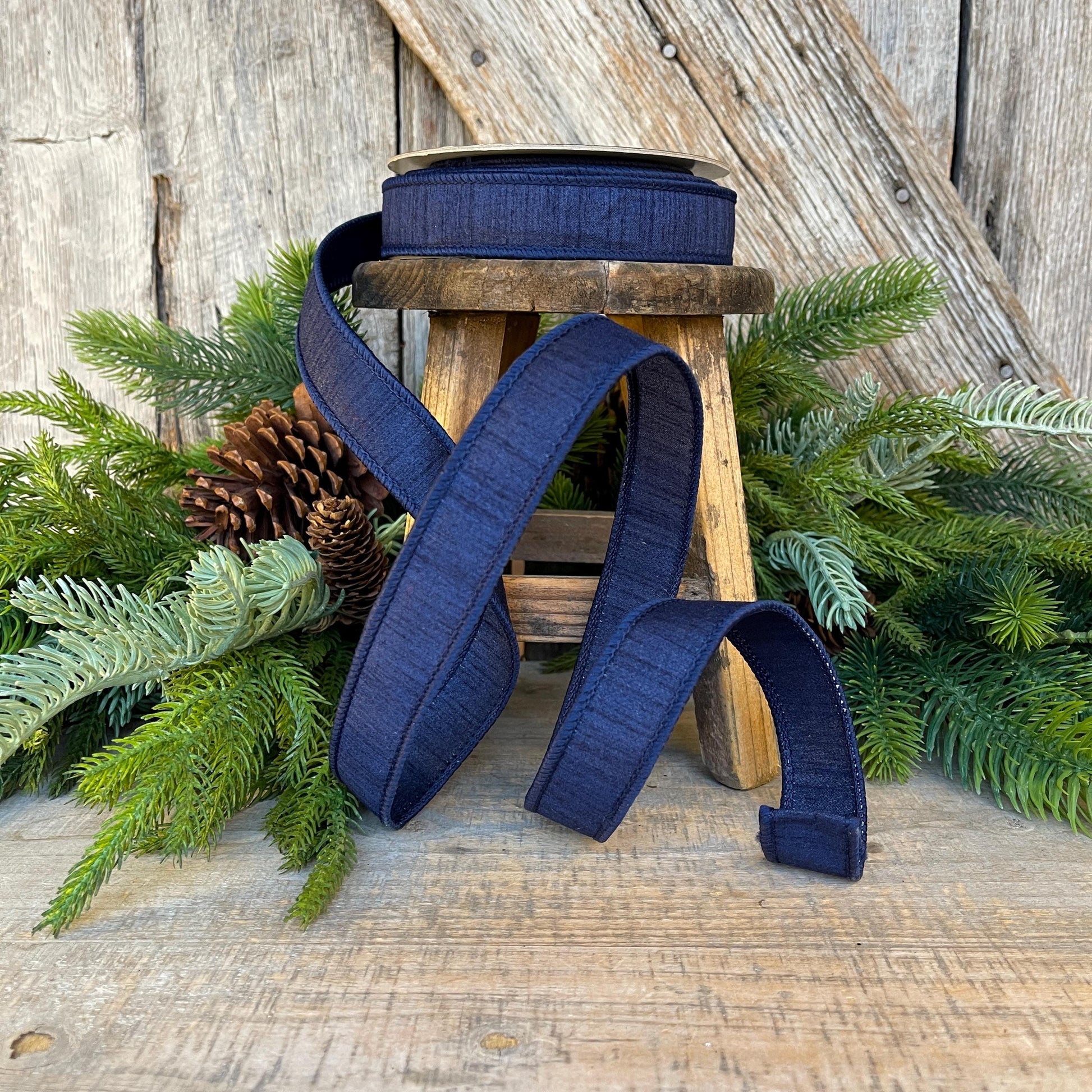 1" Navy Blue Dupion Ribbon, Farrisilk Ribbon, Ribbon