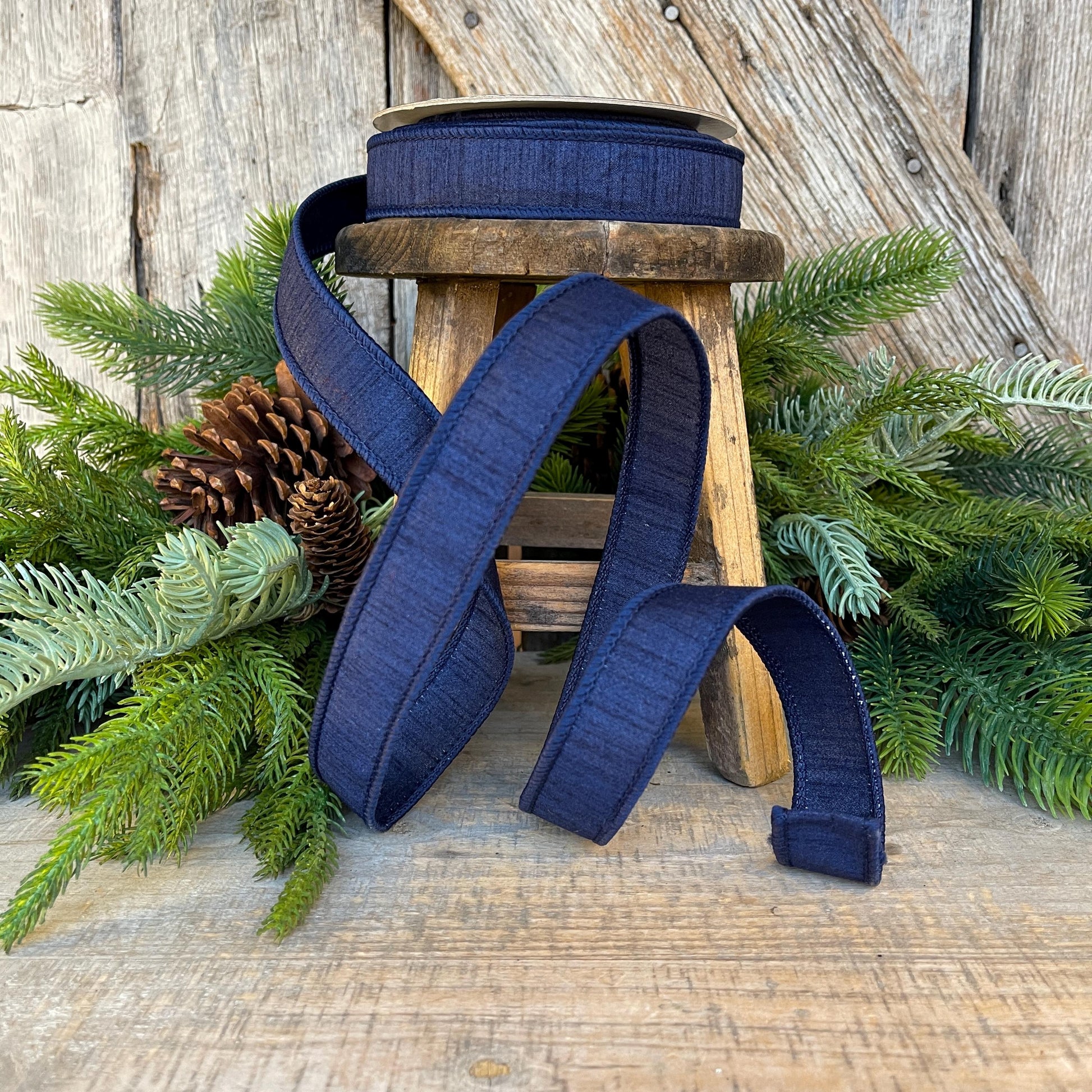 1" Navy Blue Dupion Ribbon, Farrisilk Ribbon, Ribbon