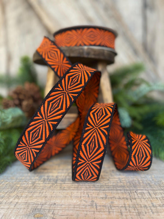 1" Halloween Ribbon, Orange Spider Ribbon, Farrisilk Ribbon