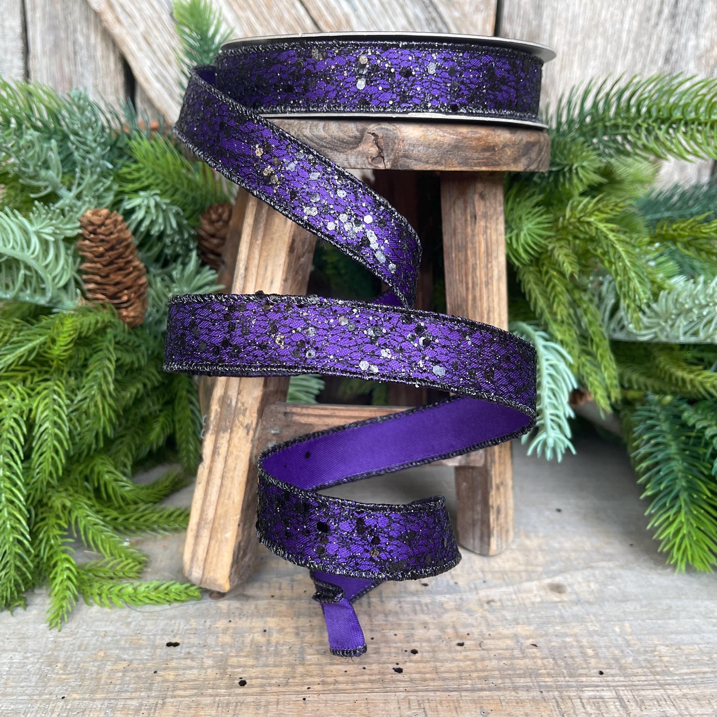 1" Purple Wicked Weave Ribbon, Farrisilk Ribbon, Halloween RIbbon, Purple Web Ribbon, Designer Ribbon, Wired RIbbon, RS256-86