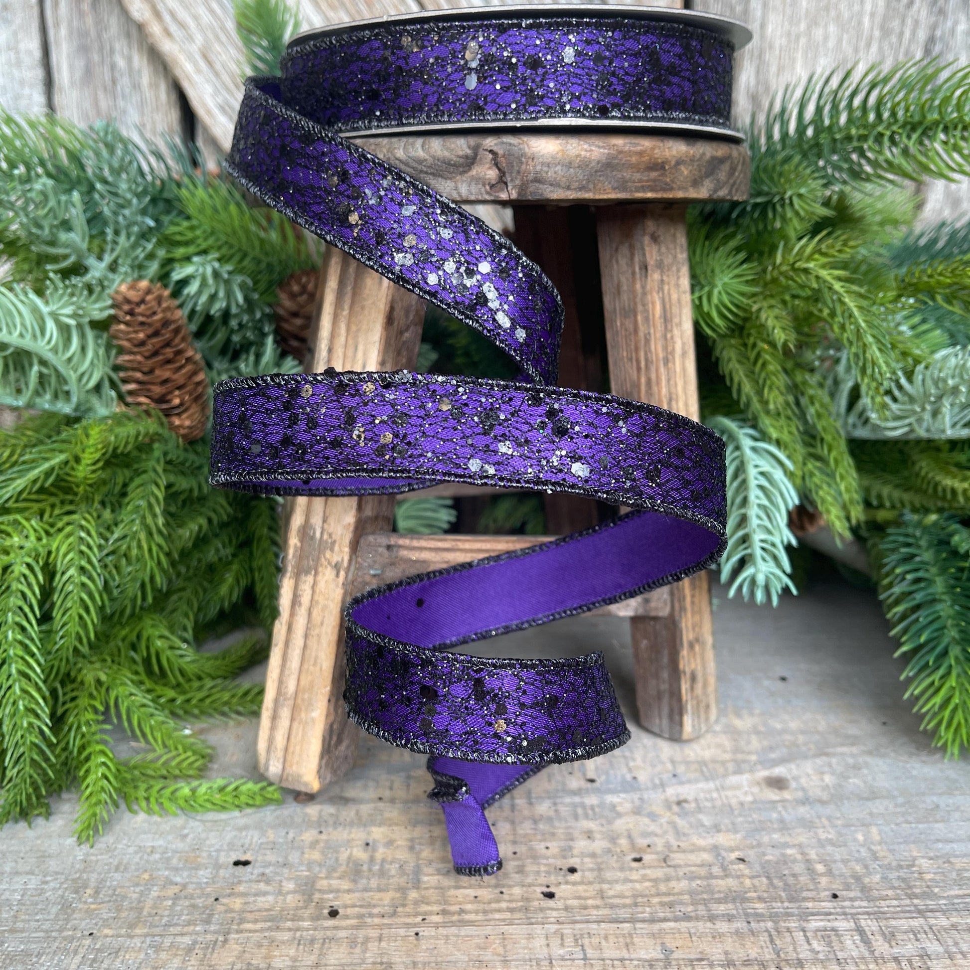 1" Purple Wicked Weave Ribbon, Farrisilk Ribbon, Halloween RIbbon, Purple Web Ribbon, Designer Ribbon, Wired RIbbon, RS256-86