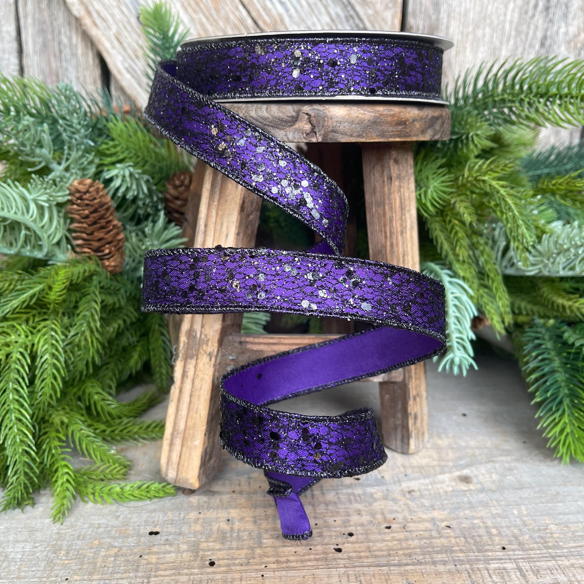 1" Purple Wicked Weave Ribbon, Farrisilk Ribbon, Halloween RIbbon, Purple Web Ribbon, Designer Ribbon, Wired RIbbon, RS256-86