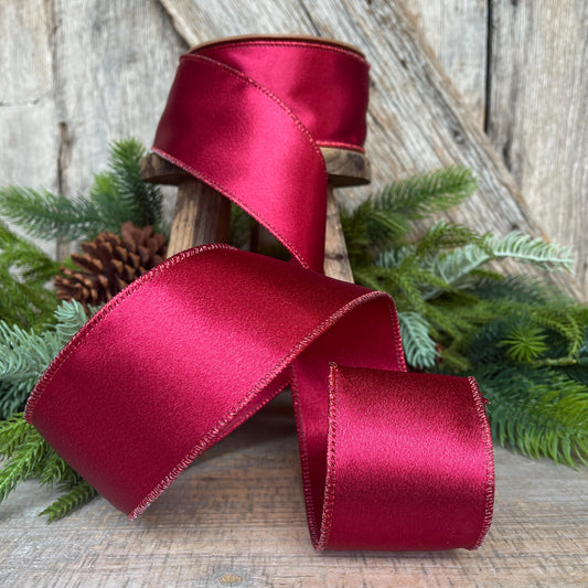 2.5" Wine Burgundy Satin Ribbon, Christmas Ribbon, Shimmer Satin Ribbon
