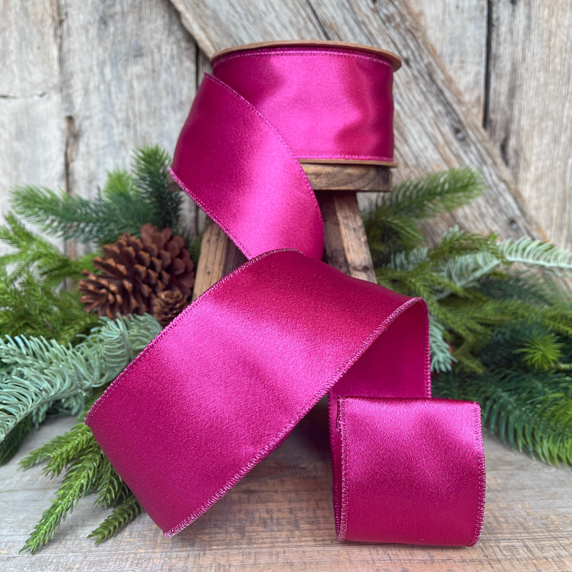 2.5" Hot Pink Satin Ribbon, Christmas Ribbon, Shimmer Satin Ribbon