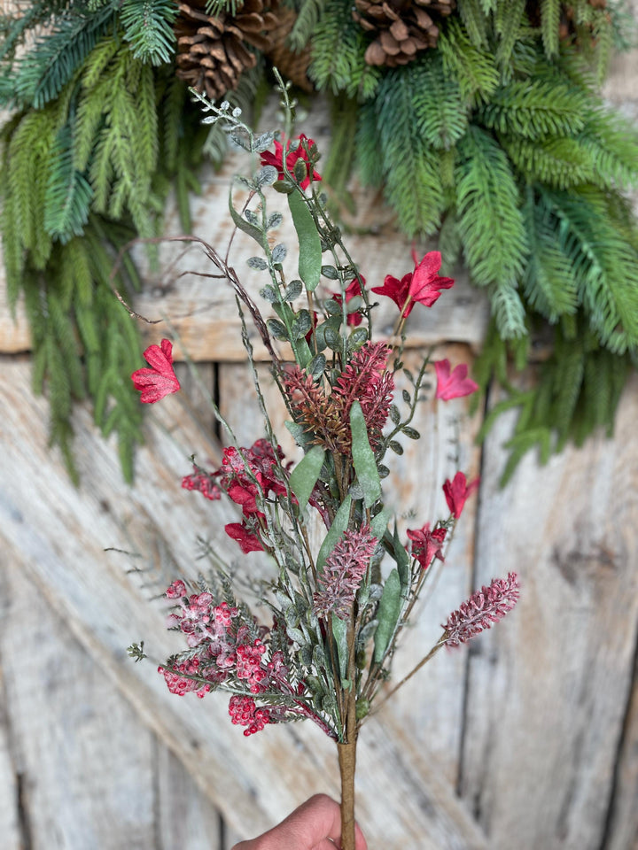 24" Frosted Red Christmas Bush, Christmas 60919, Red Berry Filler Bush