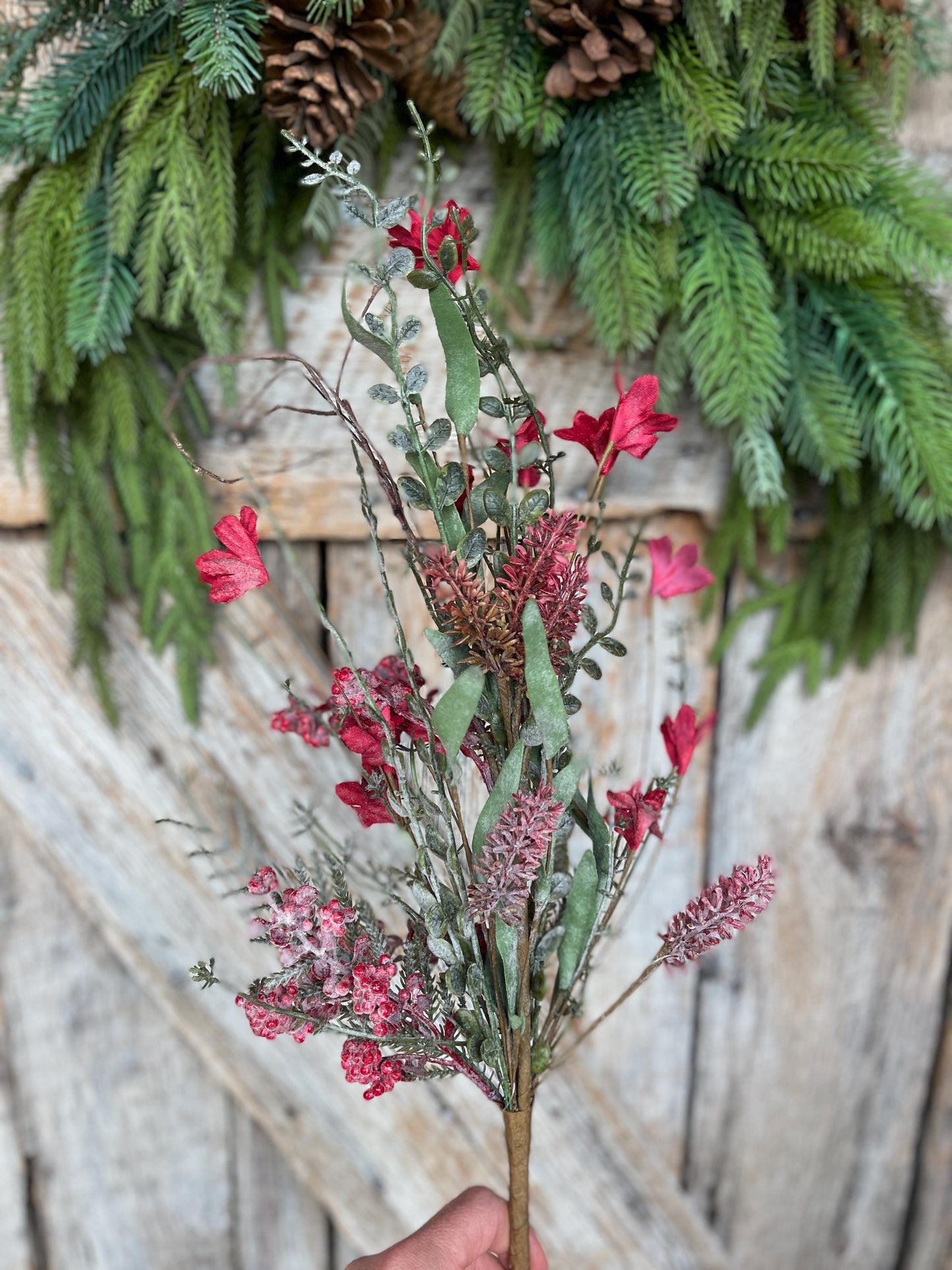 24" Frosted Red Christmas Bush, Christmas 60919, Red Berry Filler Bush