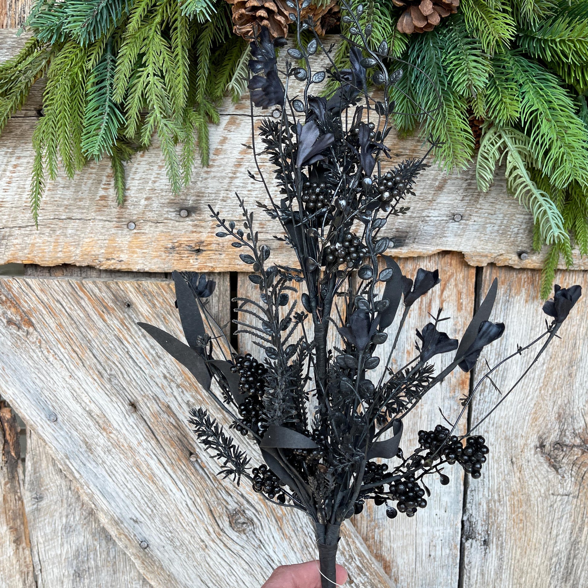 24" Halloween Spray, 60919, Black MIxed Leaf Spray