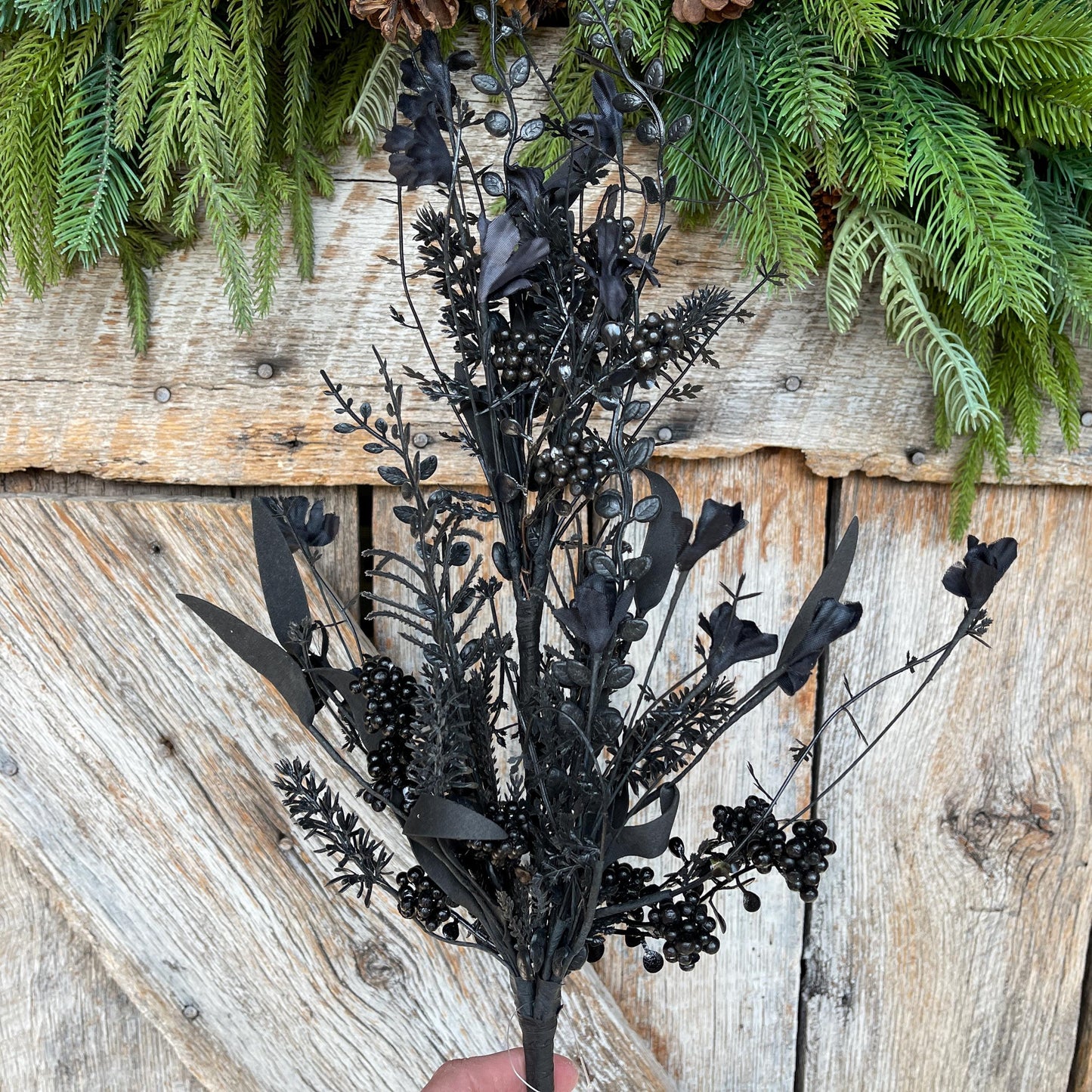 24" Halloween Spray, 60919, Black MIxed Leaf Spray