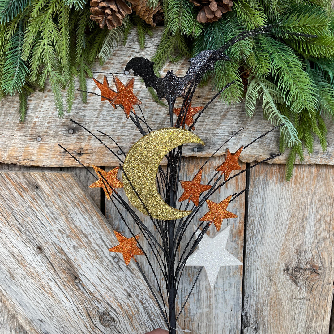 31" Halloween Spray, Gitter Crescent Moon Bat Spray, Halloween Spray