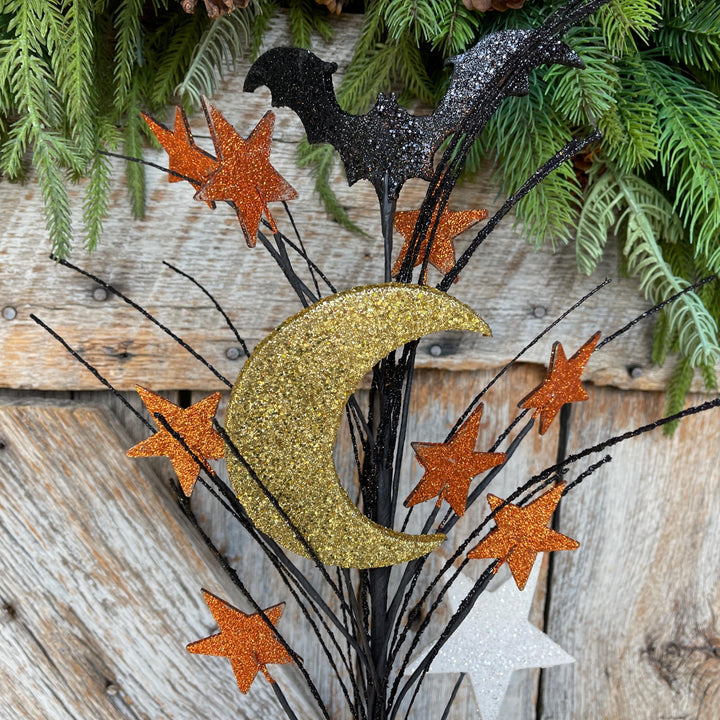 31" Halloween Spray, Gitter Crescent Moon Bat Spray, Halloween Spray