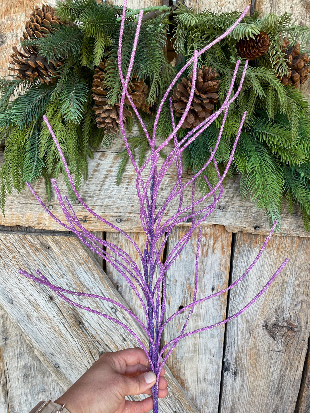 30" Purple Glitter Twig Halloween Spray, Purple Spray, Halloween Floral Stem