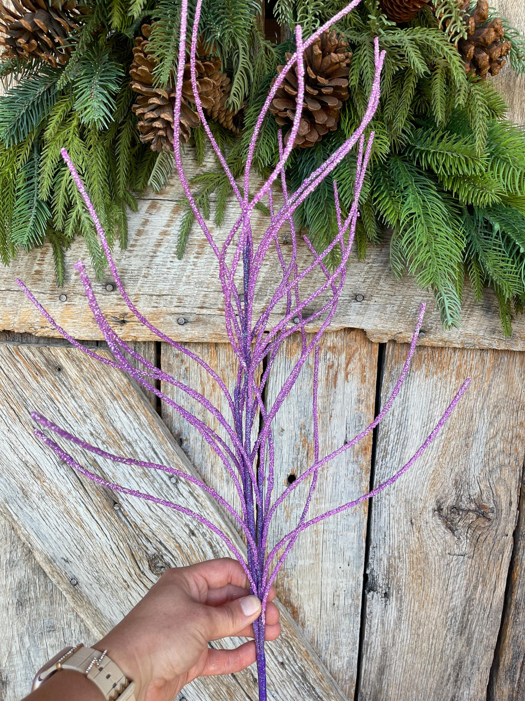 30" Purple Glitter Twig Halloween Spray, Purple Spray, Halloween Floral Stem