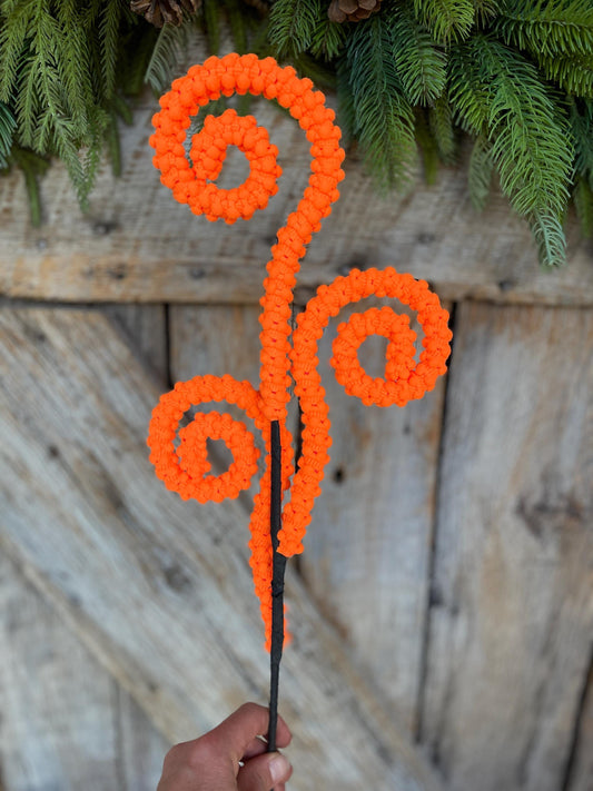 28" Orange Puff Curly Spray, Orange Halloween Spray, Wreath Supply