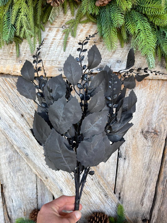 21" Black Greenery Bush, Black Leaves Bush, Black Filler Bush, Halloween Floral, Black Artificial Greenery, 57207BK