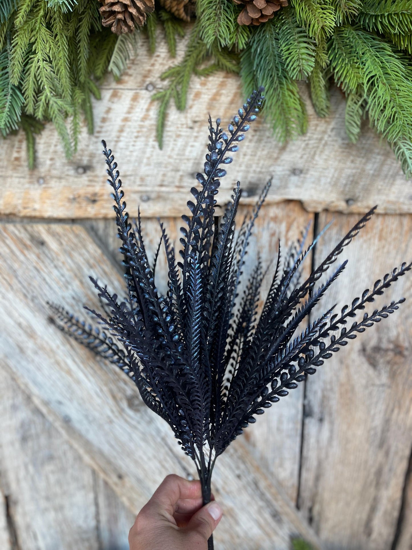 2-" Black Purple Beaded Grass Bush, Black Greenery Bush, Black Filler Bush