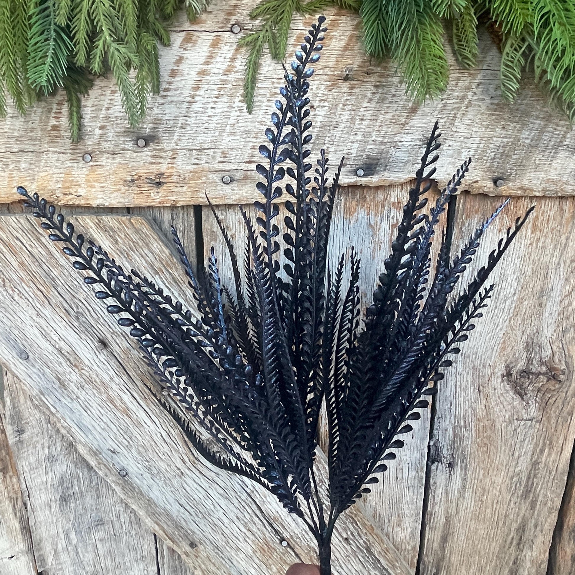 2-" Black Purple Beaded Grass Bush, Black Greenery Bush, Black Filler Bush, Halloween Floral, Black Artificial Greenery, 57314IRPU