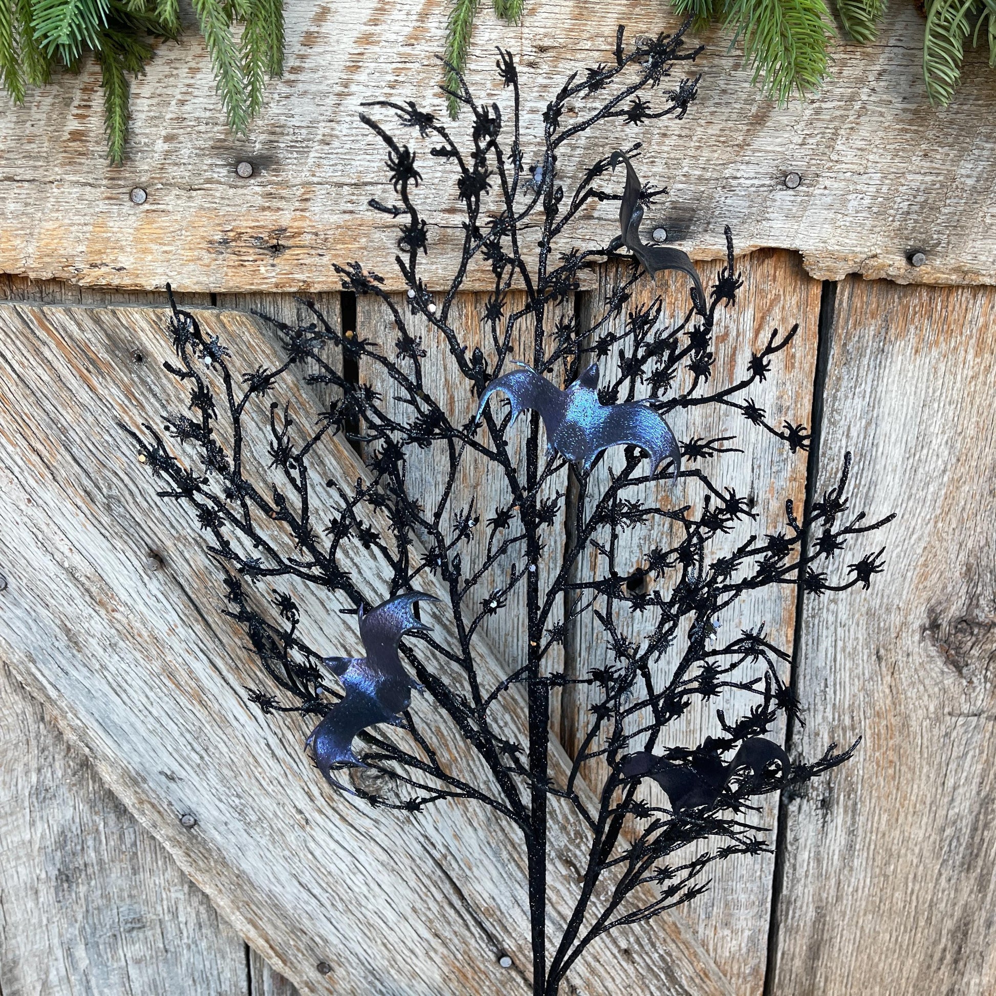 30" Black Bat Twig Floral spray, Halloween Floral Spray, Black Twig Spray, Black Halloween Floral, 57313BK