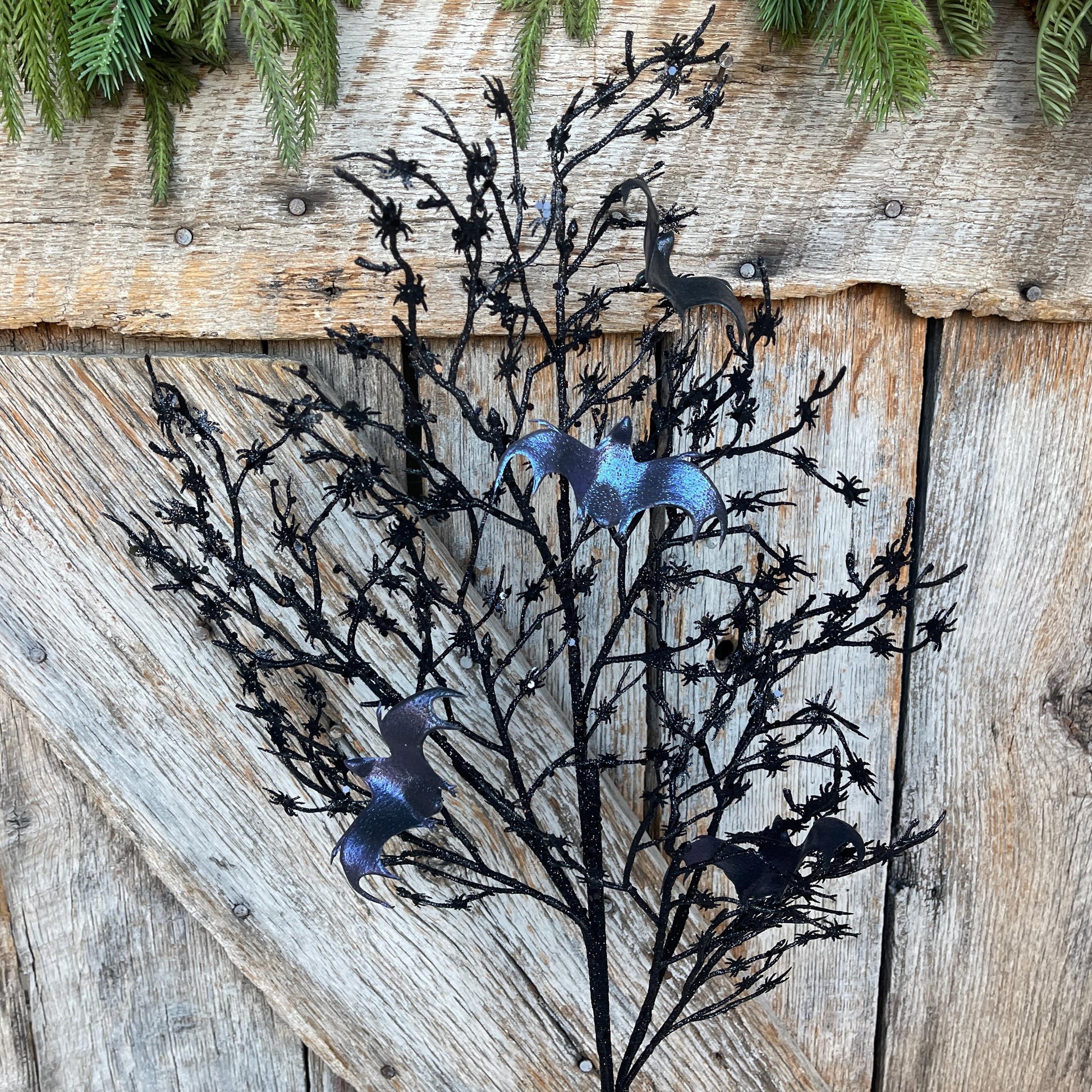 30" Black Bat Twig Floral spray, Halloween Floral Spray, Black Twig Spray, Black Halloween Floral, 57313BK