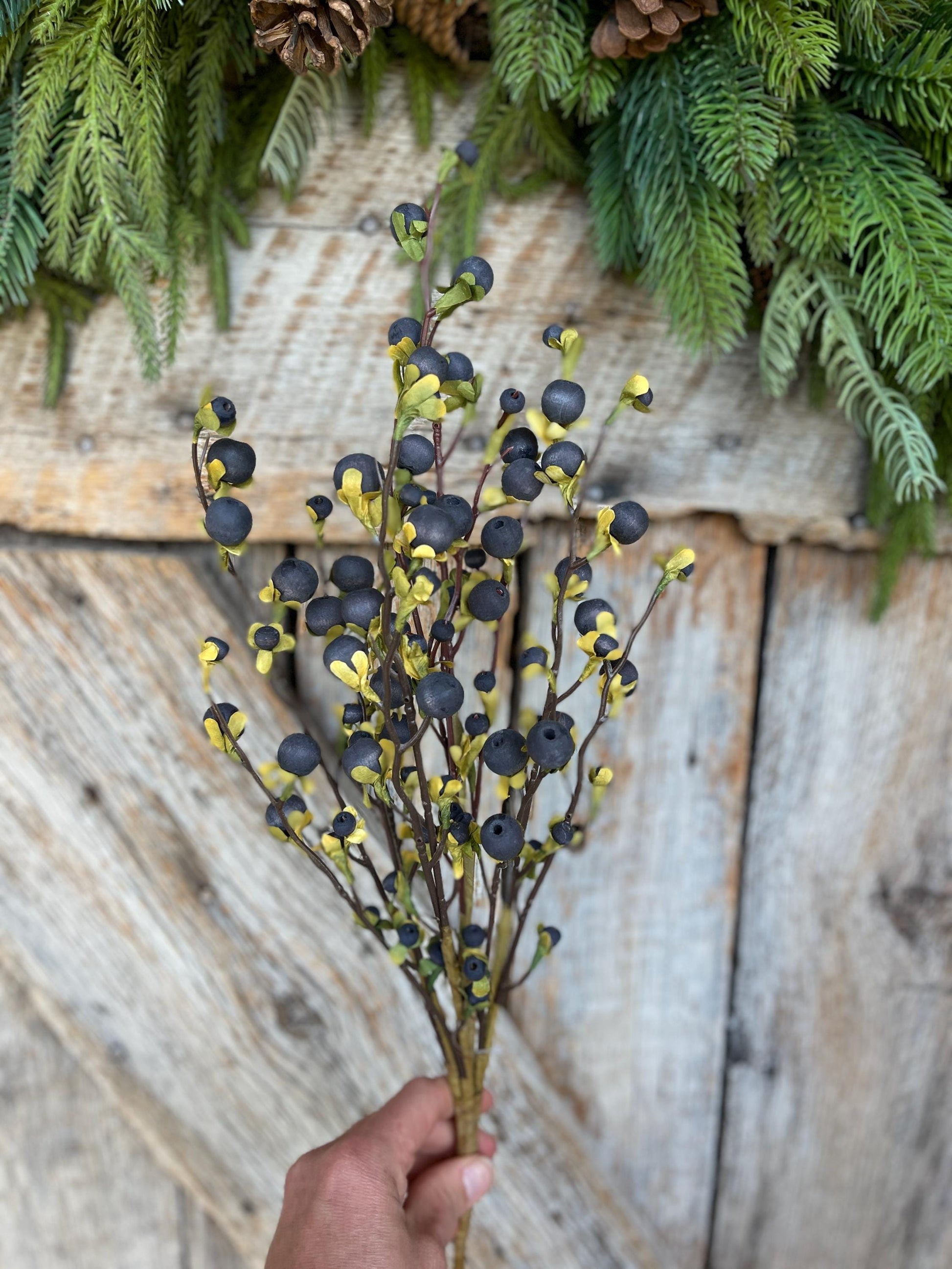 22" Wild Blue Berry Fall Spray, Artificial Berry Spray, Berry Floral Spray,Dark Blue Berries, Navy Blue Berries, Fall Floral Spray, 65135-BL