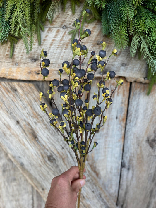 22" Wild Blue Berry Fall Spray, Artificial Berry Spray, Berry Floral Spray,Dark Blue Berries, Navy Blue Berries, Fall Floral Spray, 65135-BL