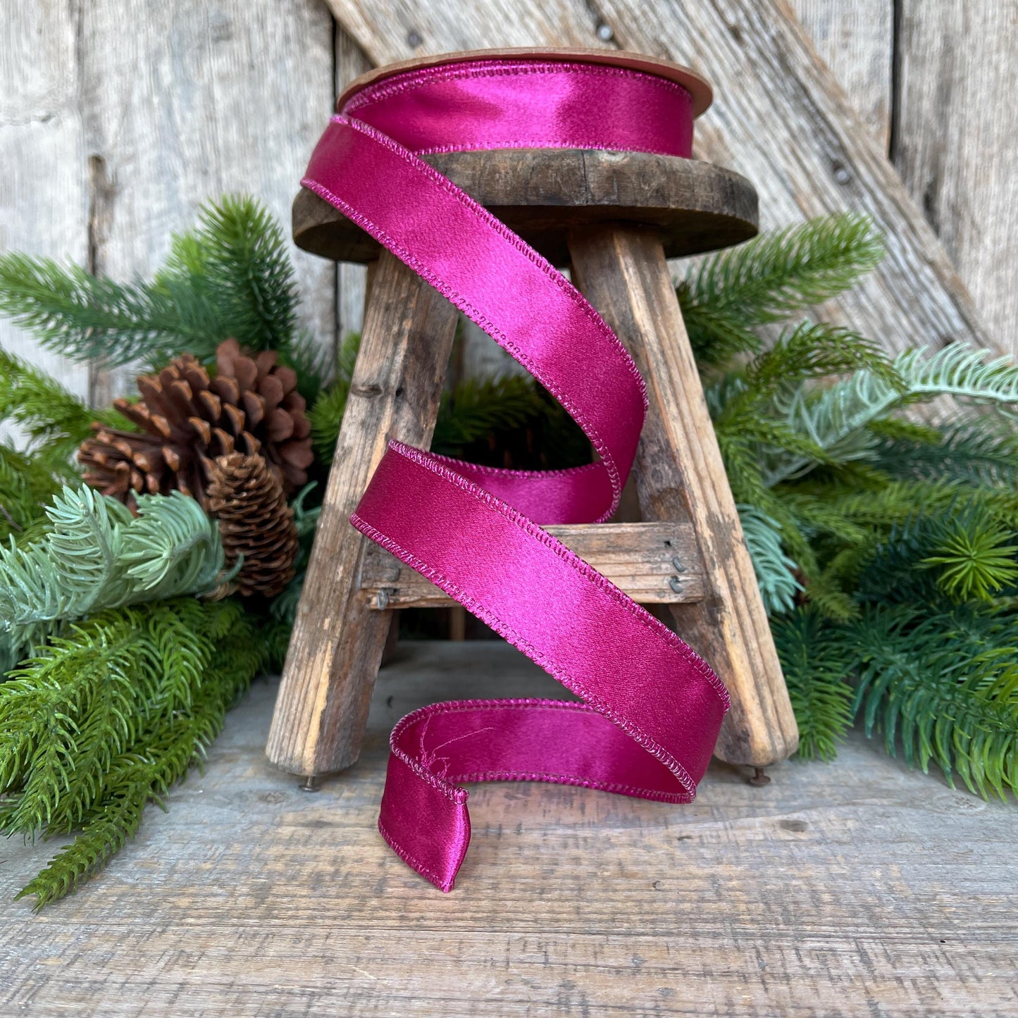 1" Hot Pink Satin Ribbon, Christmas Ribbon, Shimmer Satin Ribbon