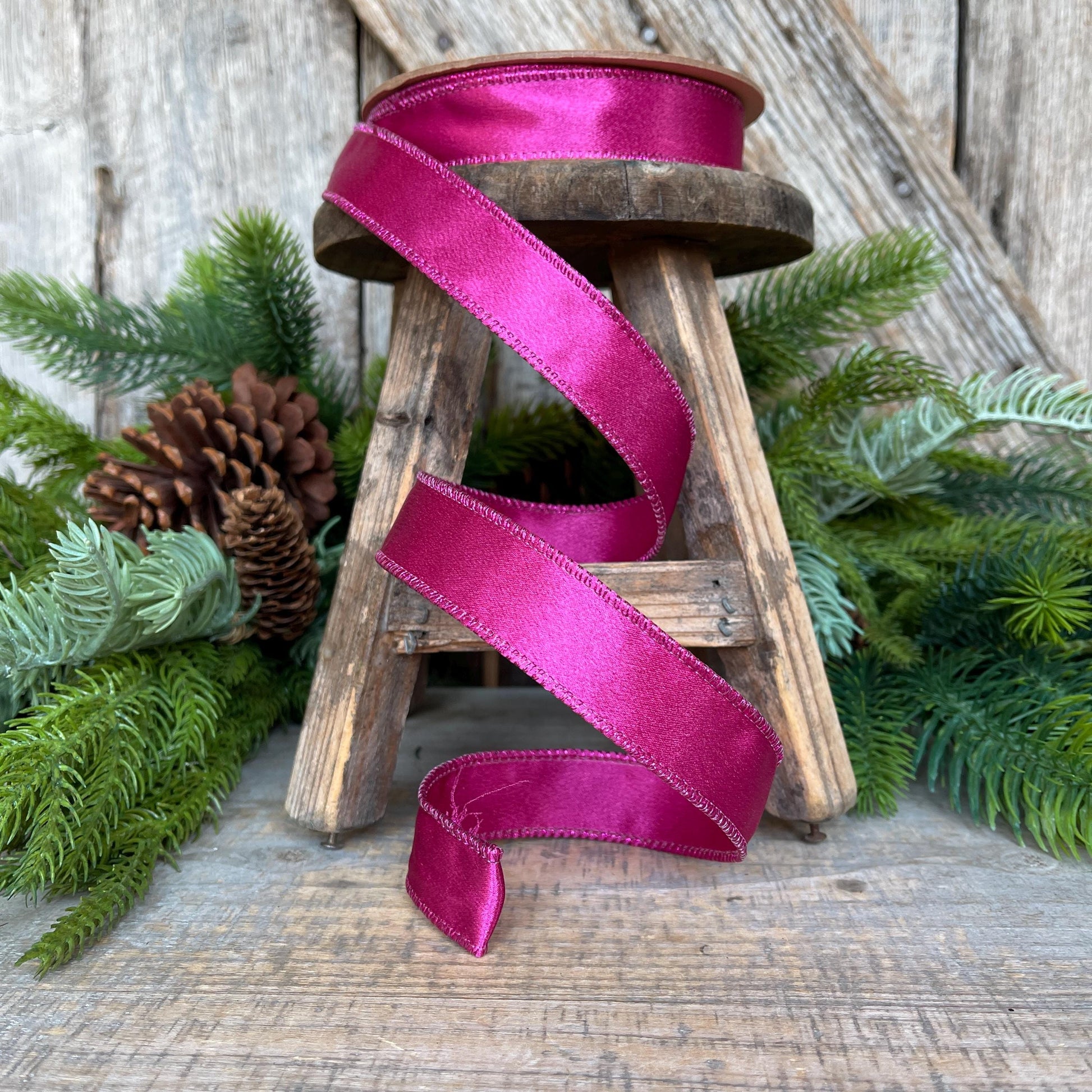 1" Hot Pink Satin Ribbon, Christmas Ribbon, Shimmer Satin Ribbon