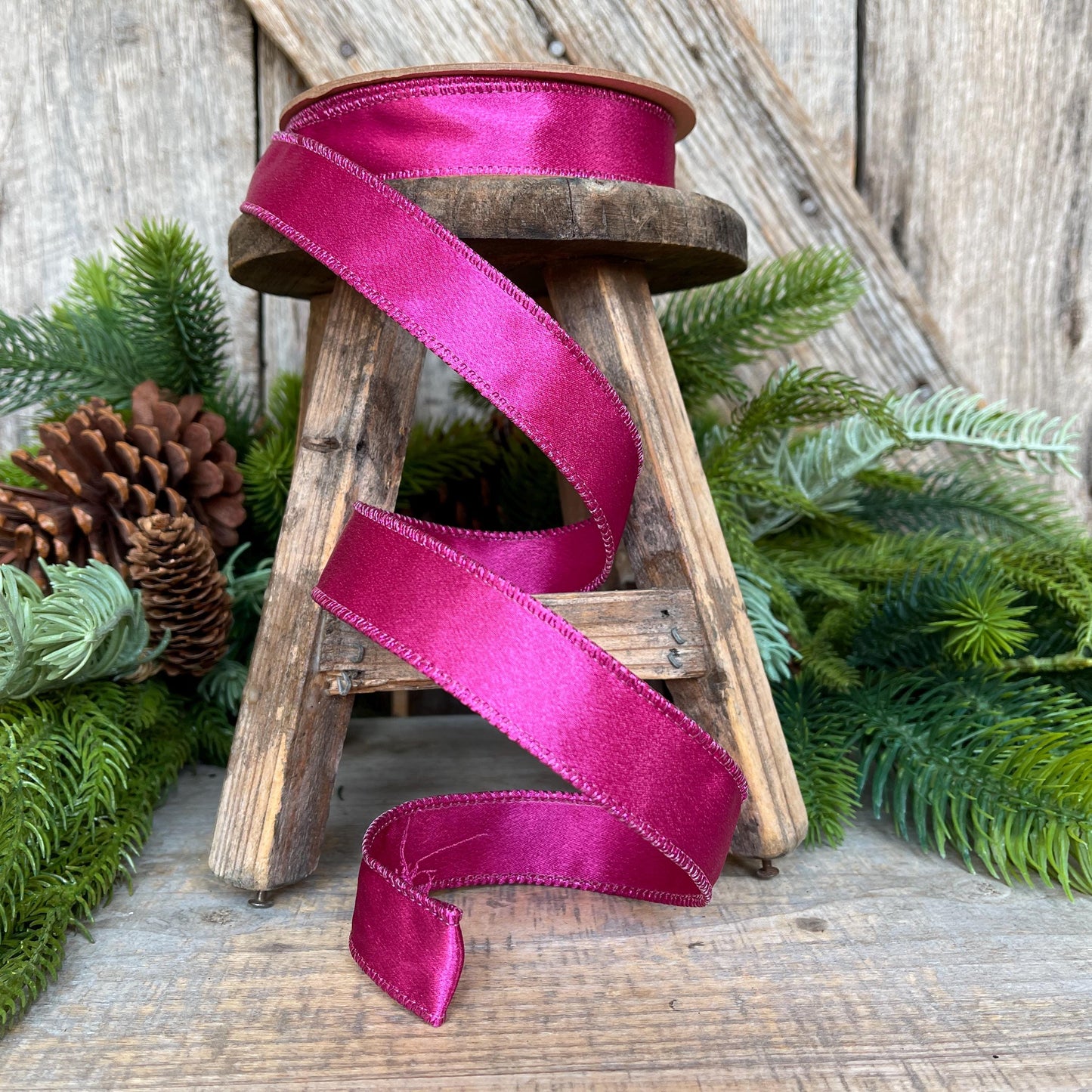 1" Hot Pink Satin Ribbon, Christmas Ribbon, Shimmer Satin Ribbon