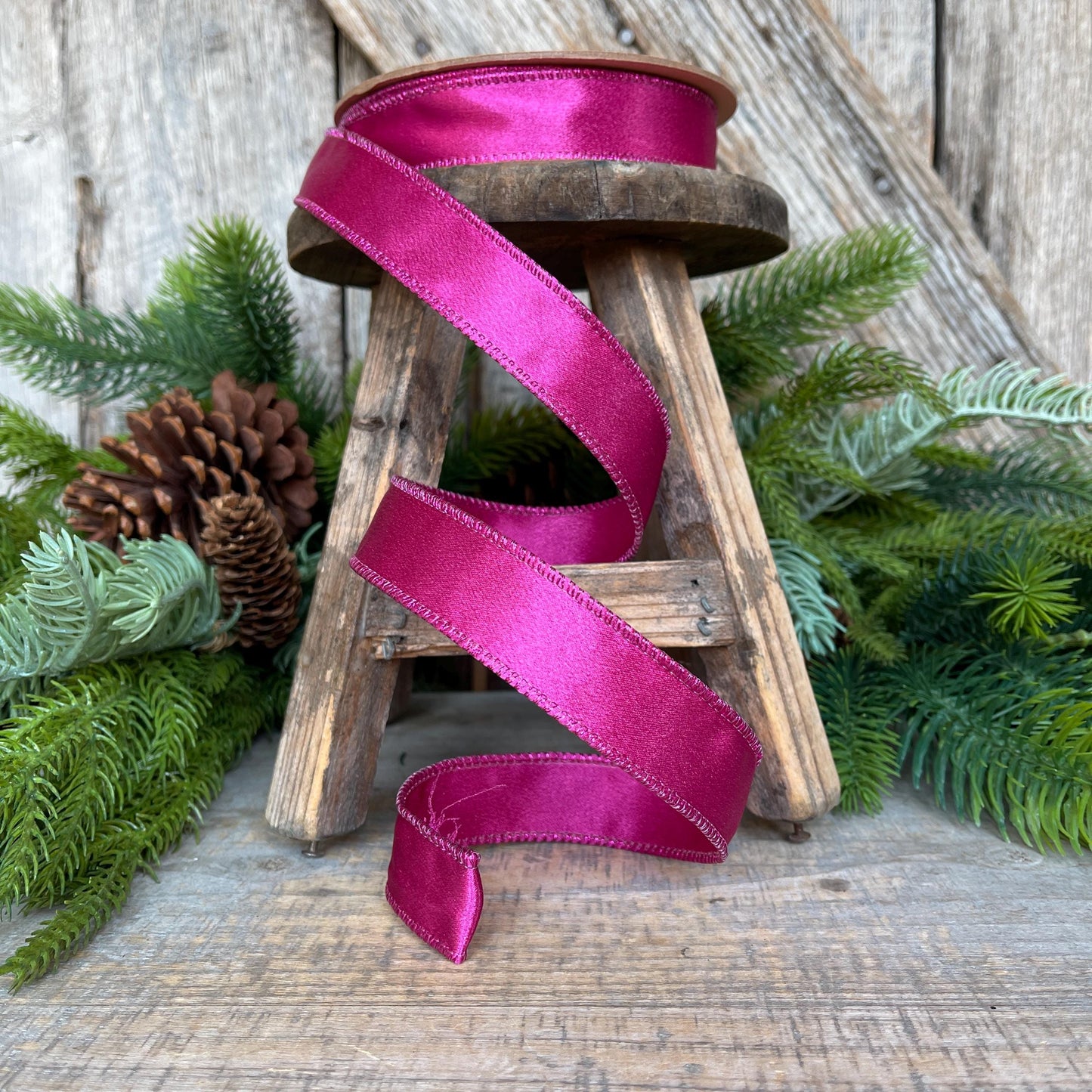 1" Hot Pink Satin Ribbon, Christmas Ribbon, Shimmer Satin Ribbon