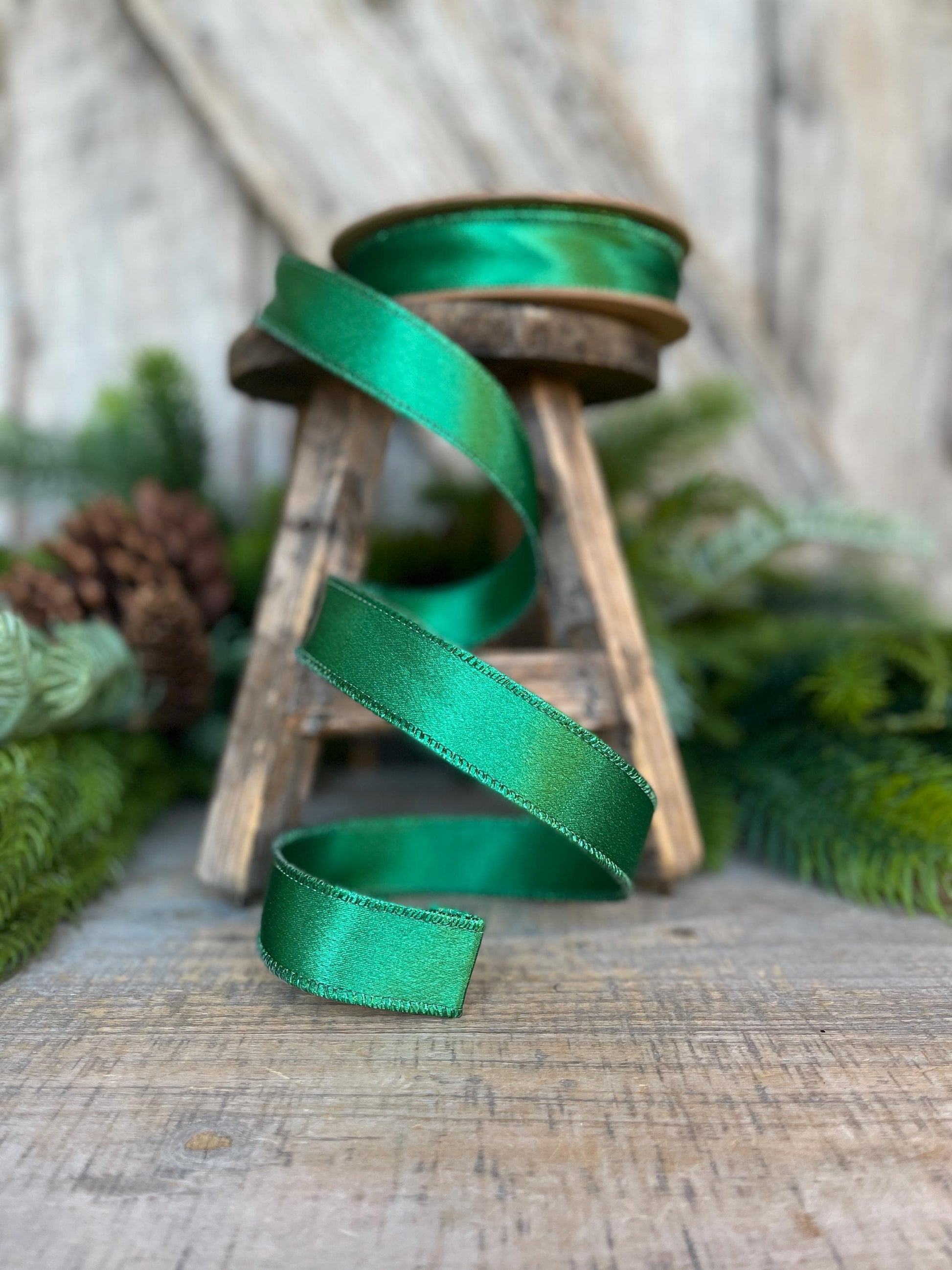1" Emerald Green Satin Ribbon, Christmas Ribbon, Shimmer Satin Ribbon