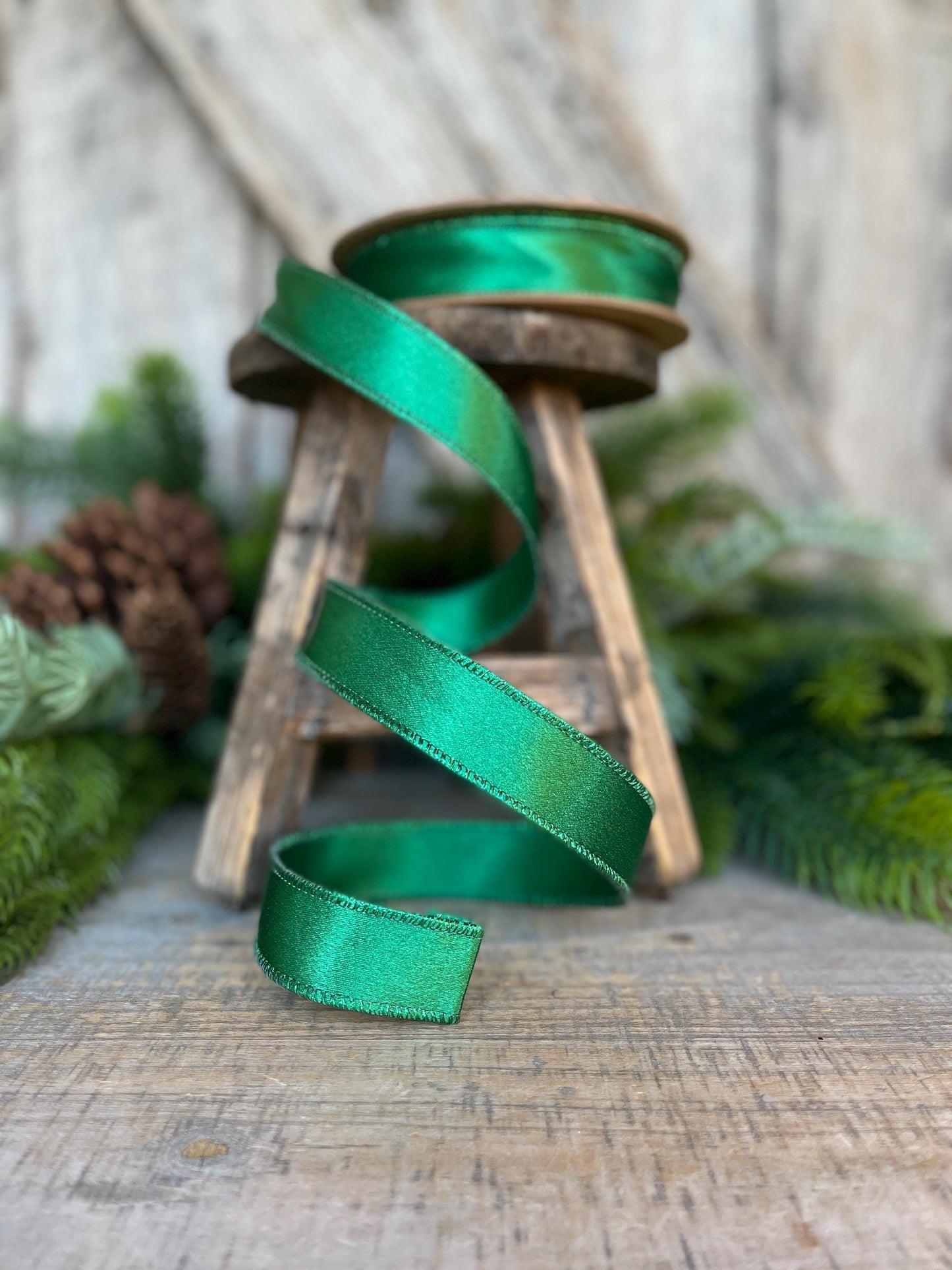 1" Emerald Green Satin Ribbon, Christmas Ribbon, Shimmer Satin Ribbon