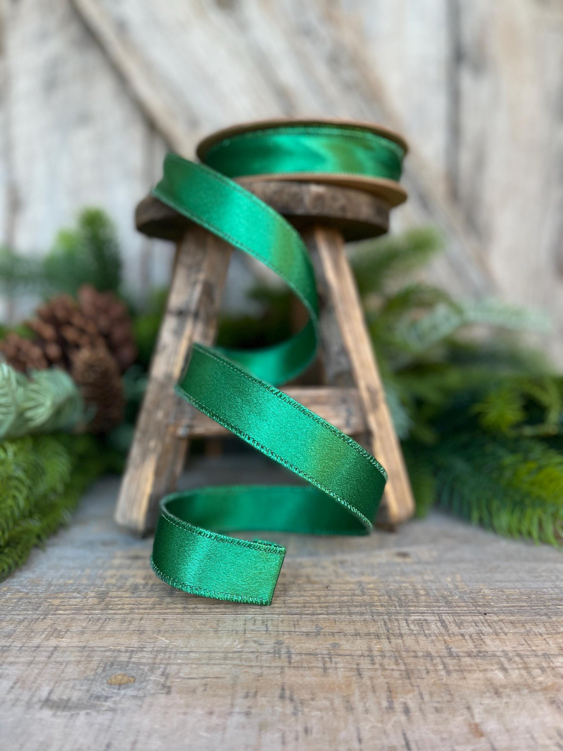 1" Emerald Green Satin Ribbon, Christmas Ribbon, Shimmer Satin Ribbon