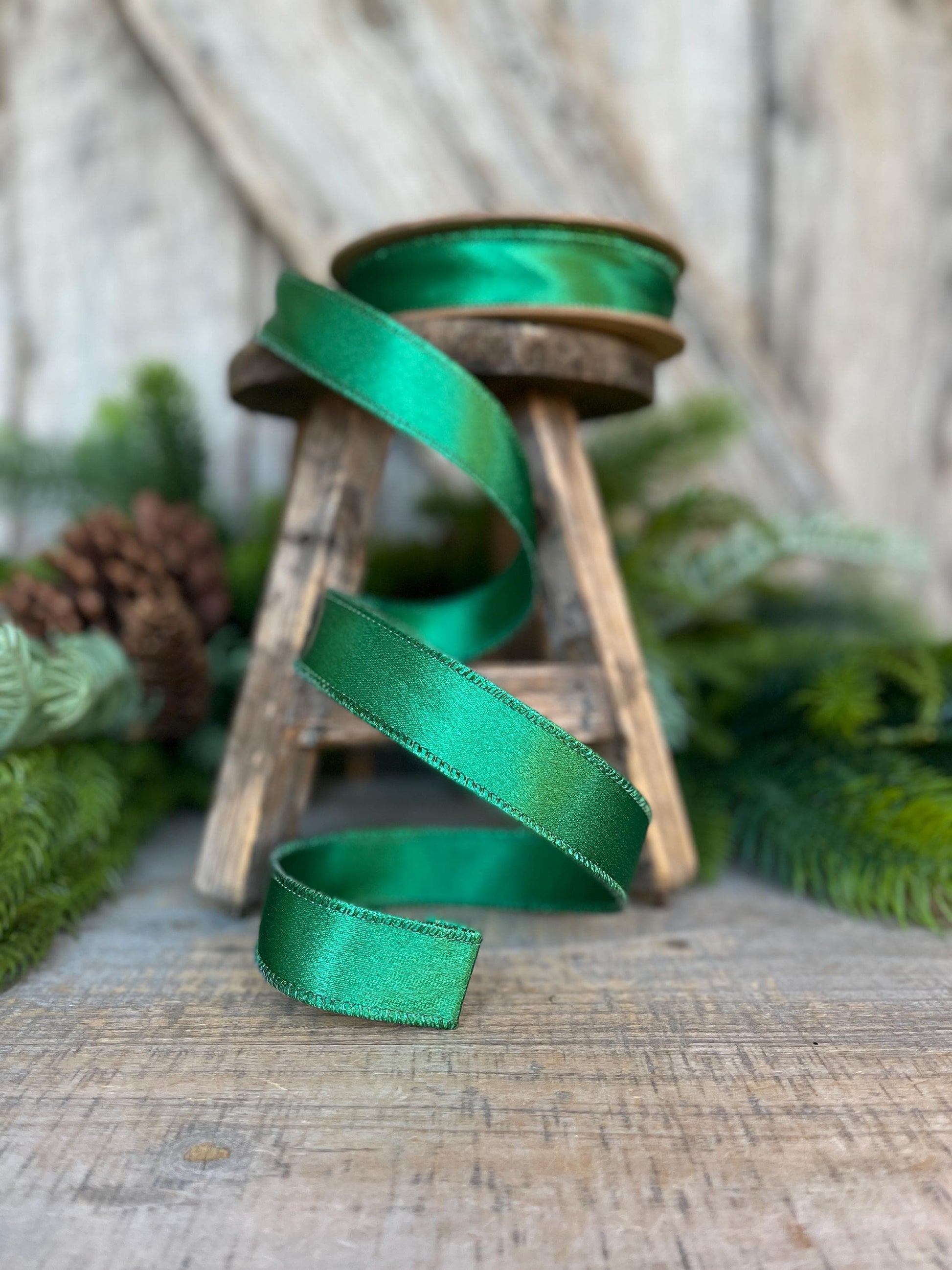 1" Emerald Green Satin Ribbon, Christmas Ribbon, Shimmer Satin Ribbon