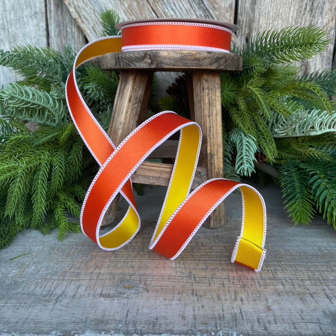 1" Orange Yellow Satin Ribbon, Farrisilk Ribbon, Candy Corn Ribbon,Wired Ribbon